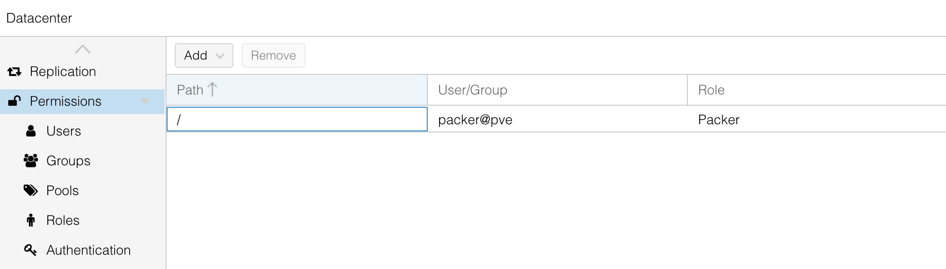 Packer permission in Proxmox
