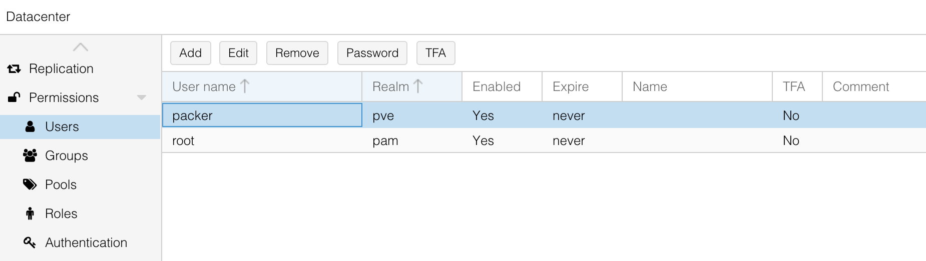 Packer user in Proxmox