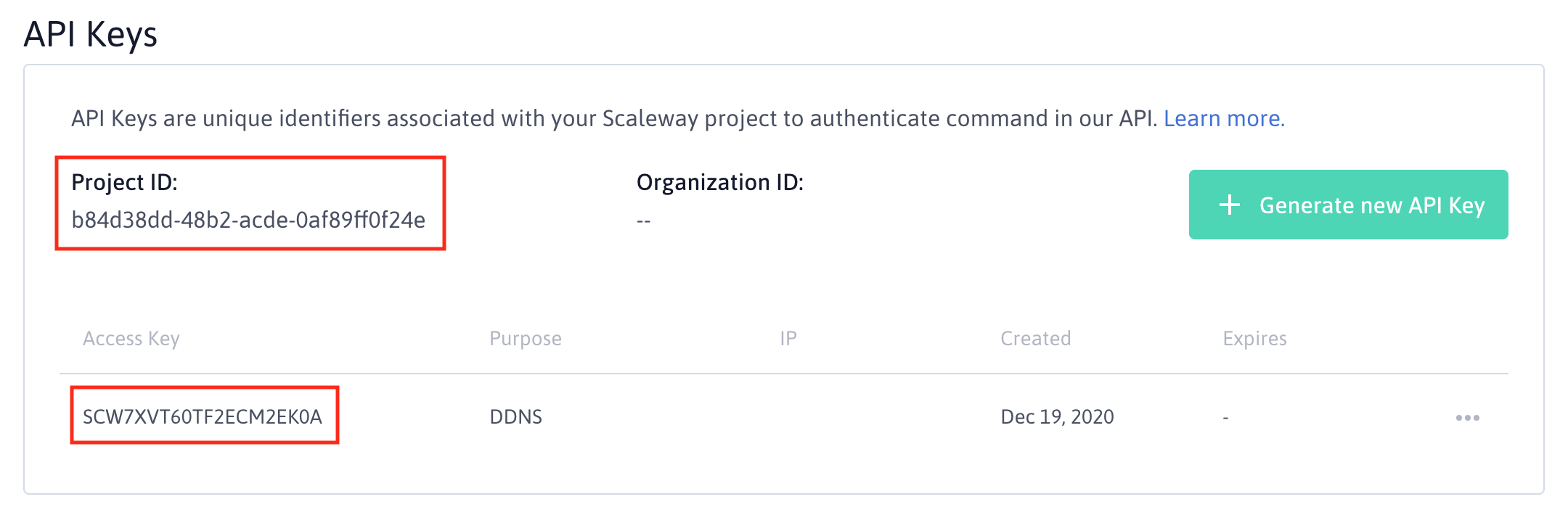 Scaleway API Tokens